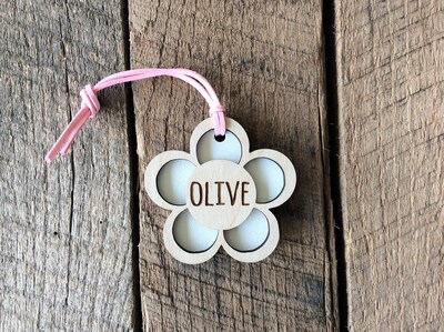 Backpack Tag, Wood Daisy Kids Name Tag, Personalized Flower Bag